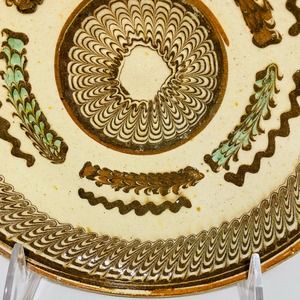 European Mochaware wall hanging bowl traditional Ceramica Horezu feather drip